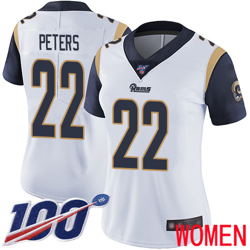 Los Angeles Rams Limited White Women Marcus Peters Road Jersey NFL Football 22 100th Season Vapor Untouchable